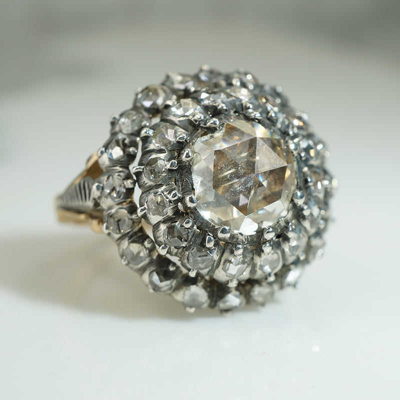 Magnificent Large Original Antique Rose Cut Diamond Ring