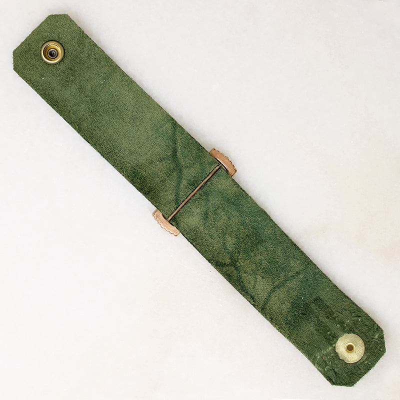Ornate Buckle & Green Leather Bracelet by Ancient Influences
