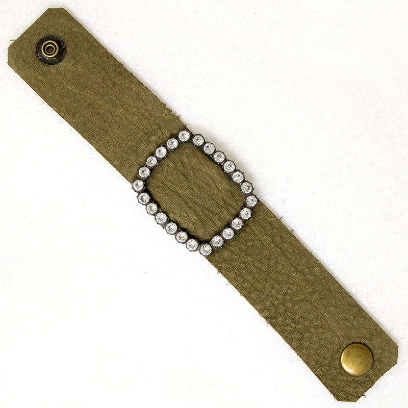 French Paste & Green Leather Bracelet by Ancient Influences