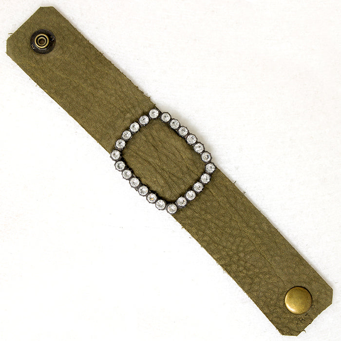 French Paste & Green Leather Bracelet by Ancient Influences