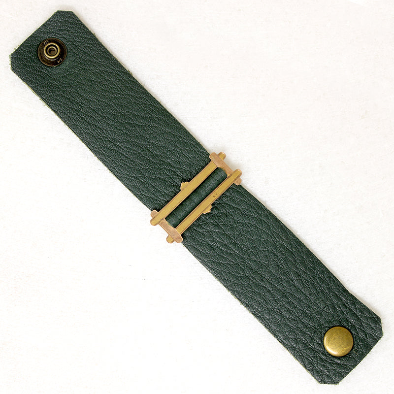 Antique Buckle & Green Leather Bracelet by Ancient Influences