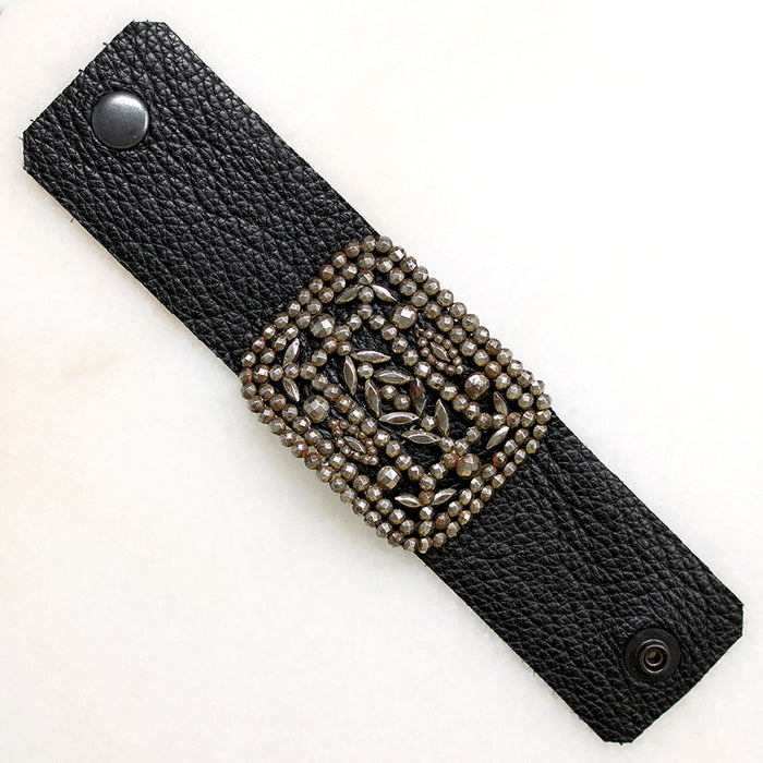 Black Leather & French Steel Bracelet by Ancient Influences