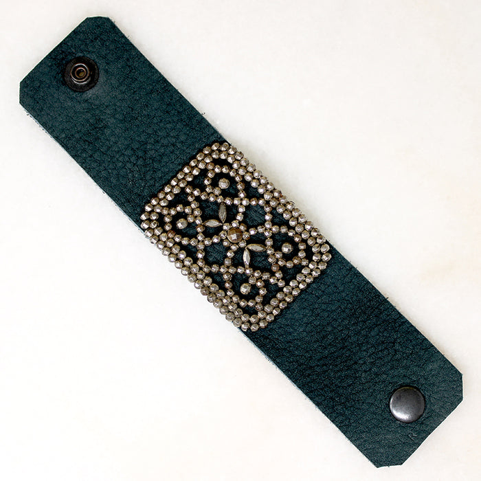 Cut Steel & Indigo Leather Bracelet by Ancient Influences