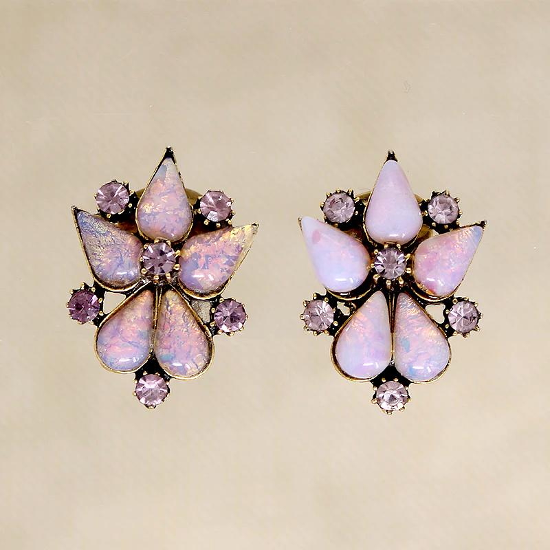 Magical Pink Faux Opal & Rhinestone Necklace & Earring Set