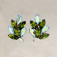 Stunning Green & Aquamarine Rhinestone Brooch & Earring Set