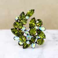 Stunning Green & Aquamarine Rhinestone Brooch & Earring Set