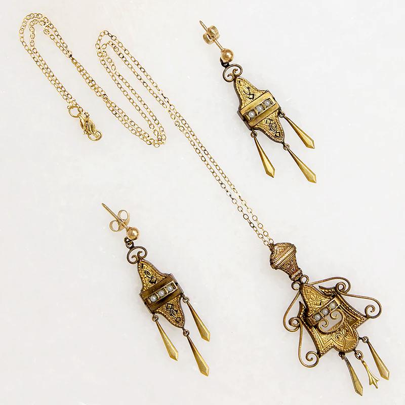 Victorian Gold Filled Earring & Pendant Set