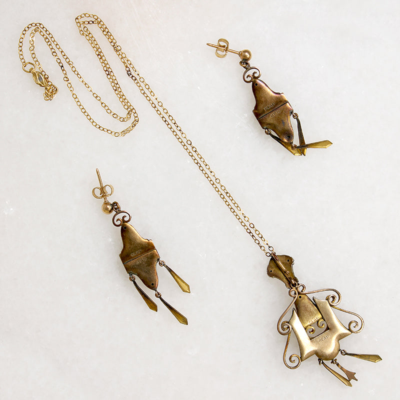 Victorian Gold Filled Earring & Pendant Set