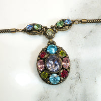 Parti-Colored Rhinestone Necklace & Earring Set