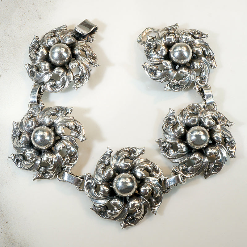 Gorgeous Foliate Sterling Bracelet & Earring Set by Cini