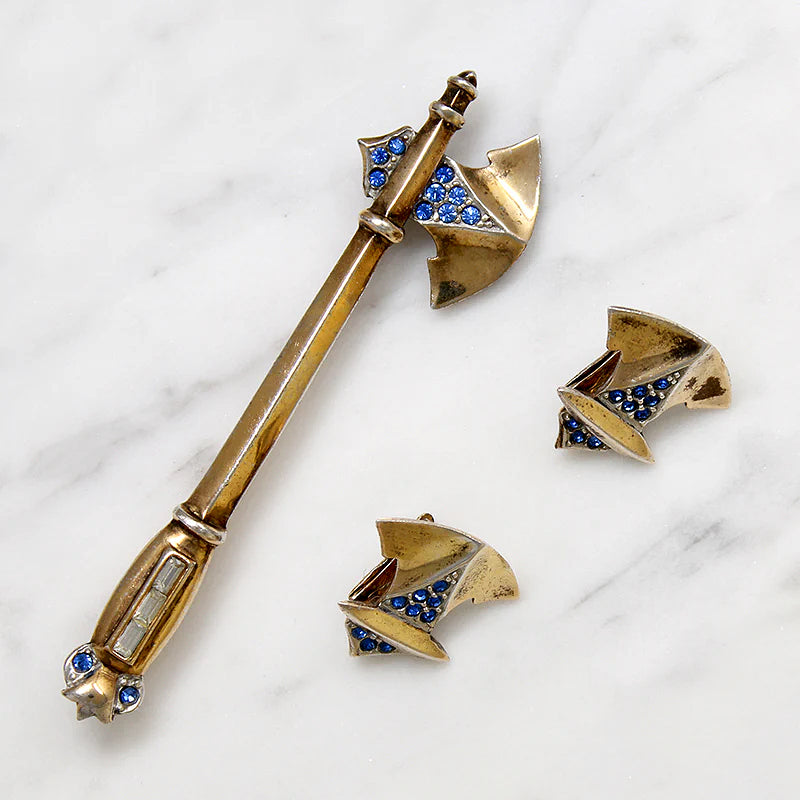 Fierce & Fun Coro Battle Axe Brooch & Earring Set