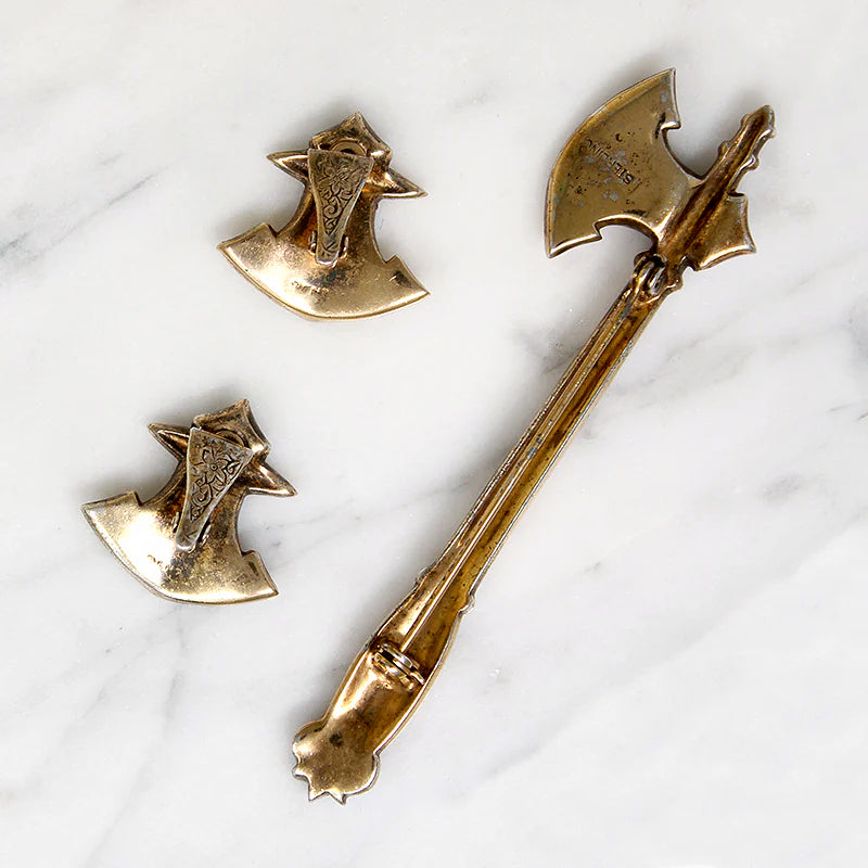 Fierce & Fun Coro Battle Axe Brooch & Earring Set