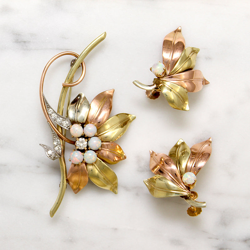 Ravishing Retro Flora Brooch & Earring Set by Forstner