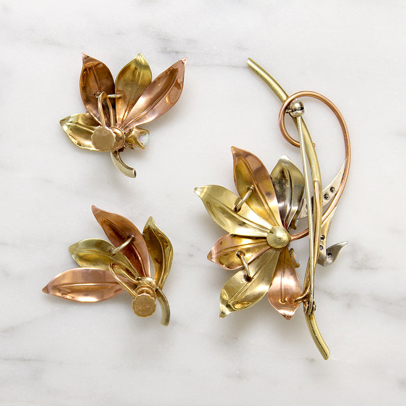 Ravishing Retro Flora Brooch & Earring Set by Forstner