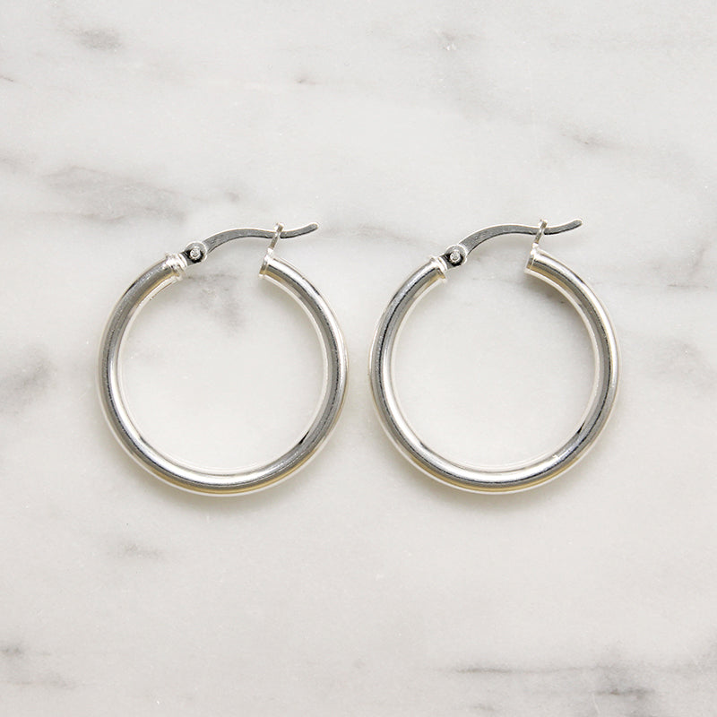 Recycled Sterling Silver 28mm Tube Hoops
