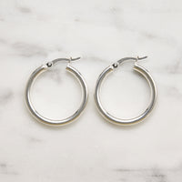 Recycled Sterling Silver 28mm Tube Hoops