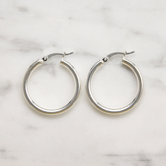 Recycled Sterling Silver 28mm Tube Hoops