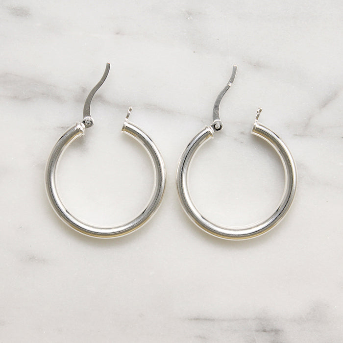 Recycled Sterling Silver 28mm Tube Hoops