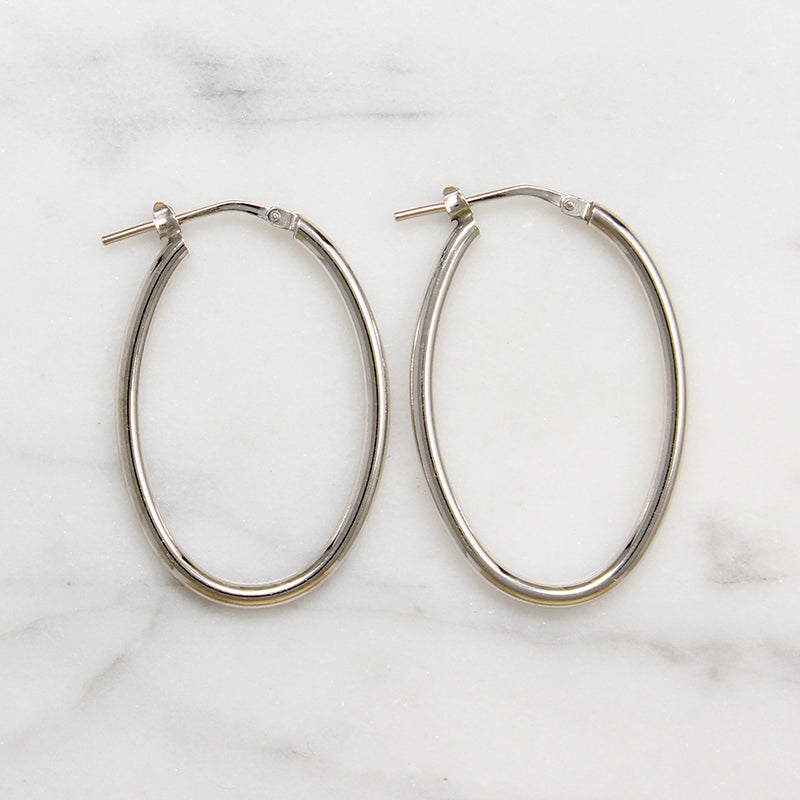 Recycled Sterling Silver 34mm Oval Tube Hoops