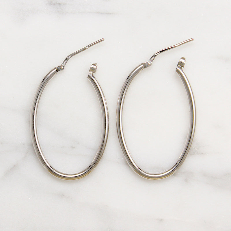 Recycled Sterling Silver 34mm Oval Tube Hoops