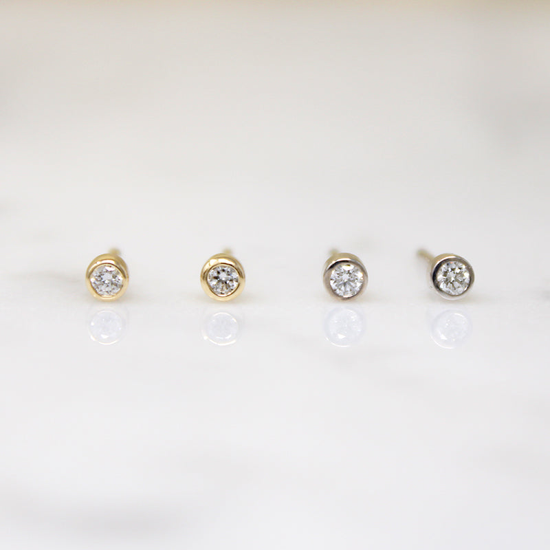 Tiny 14k Gold Bezel Diamond Studs