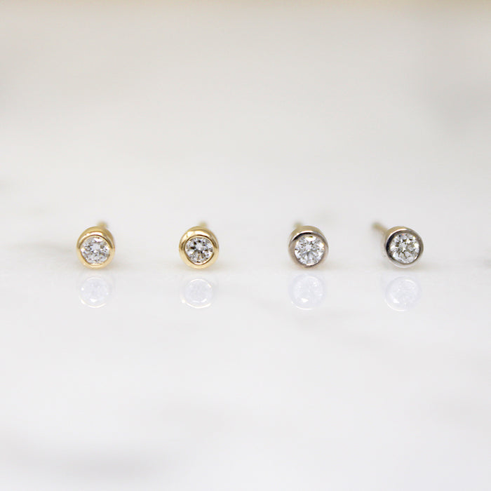 Tiny 14k Gold Bezel Diamond Studs