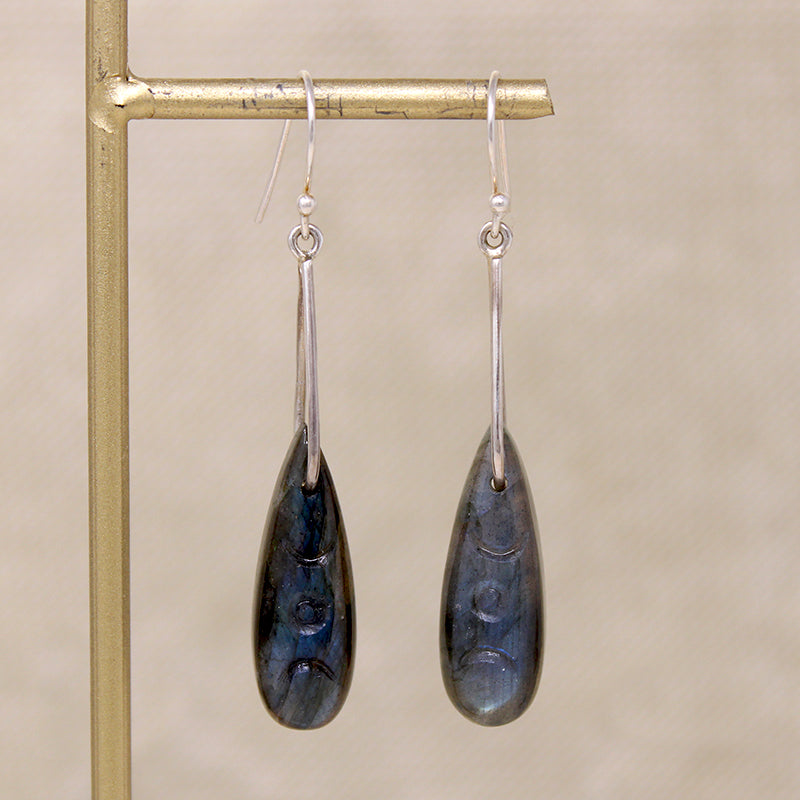 Fantastical Moon Phase Carved Labradorite Earrings