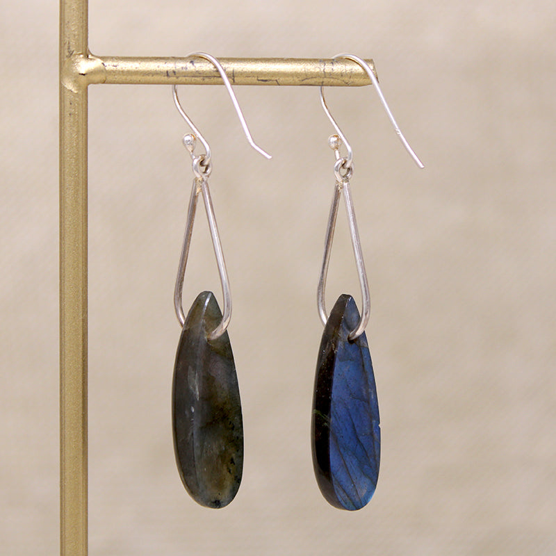 Fantastical Moon Phase Carved Labradorite Earrings