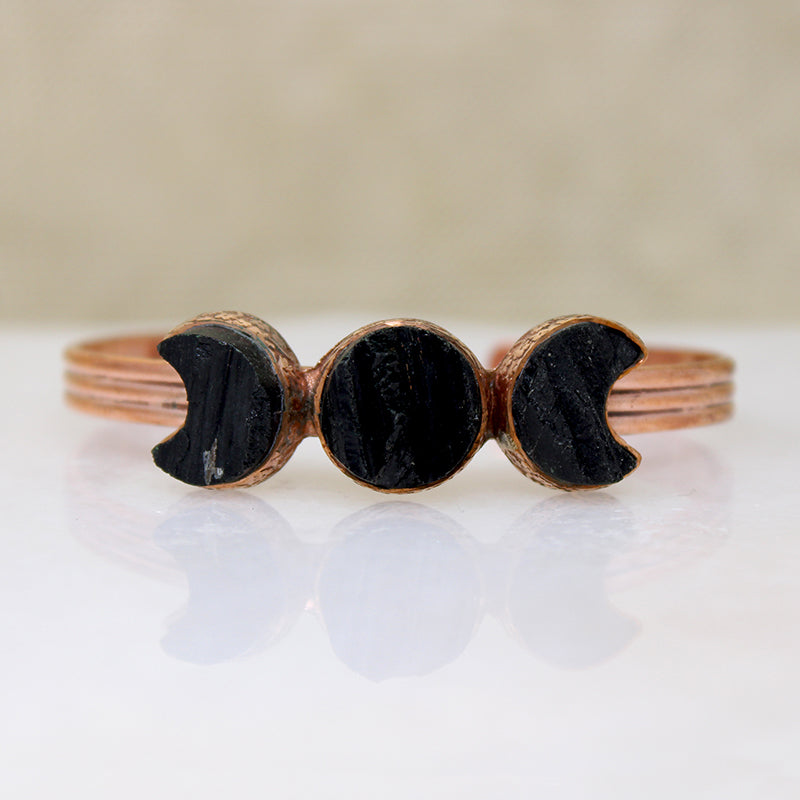 Artisan Black Tourmaline & Copper Moon Phase Cuff