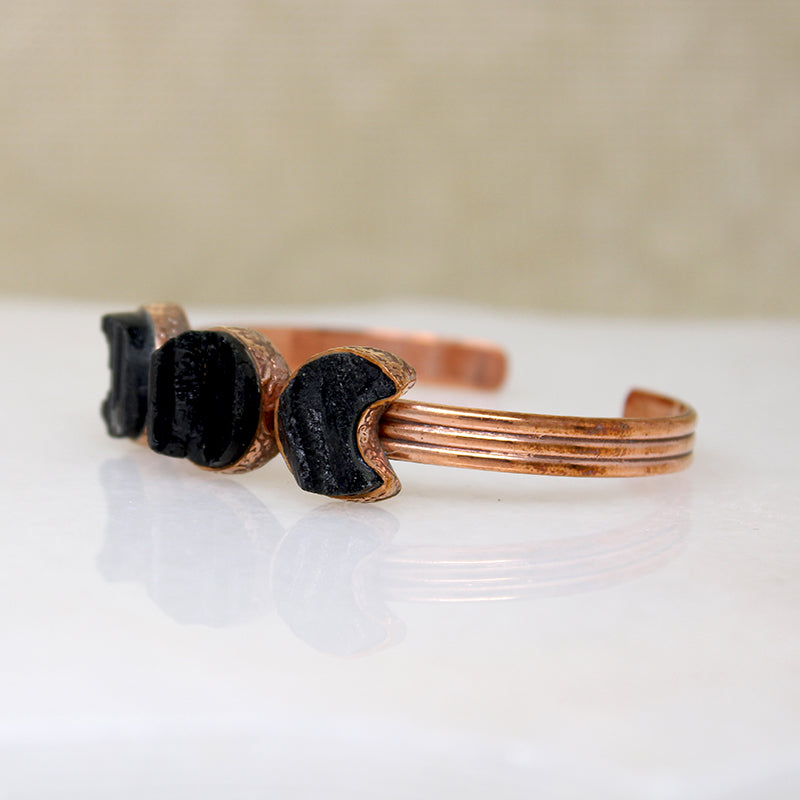 Artisan Black Tourmaline & Copper Moon Phase Cuff