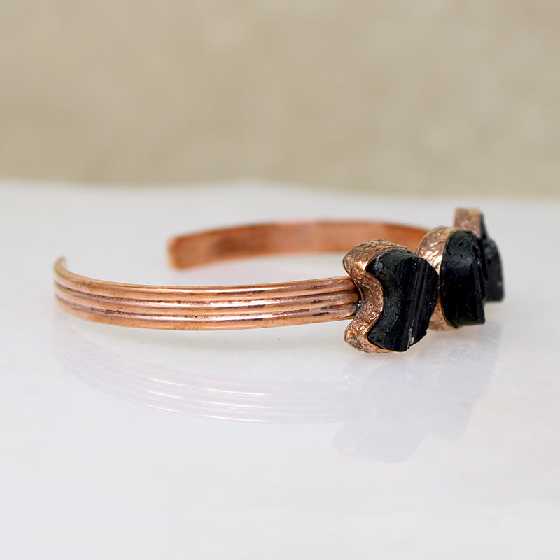 Artisan Black Tourmaline & Copper Moon Phase Cuff