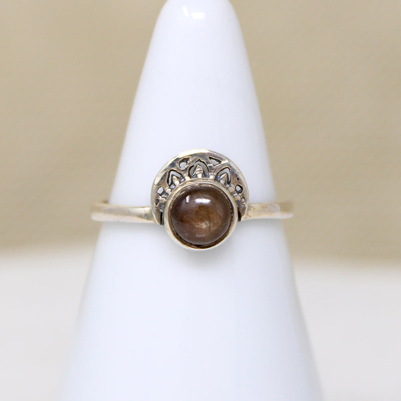 Crescent Moon Crown Brown Labradorite Artisan Ring