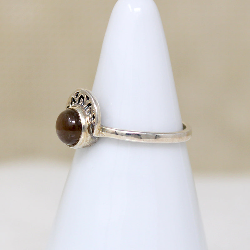 Crescent Moon Crown Brown Labradorite Artisan Ring