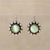 Leafy Green Art Glass in Silver Petal Earrings