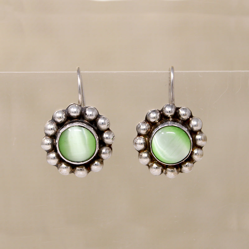 Leafy Green Art Glass in Silver Petal Earrings