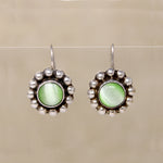 Leafy Green Art Glass in Silver Petal Earrings
