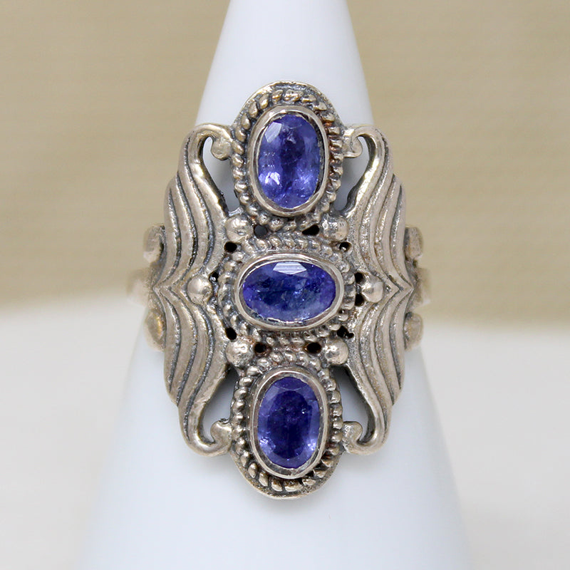 Dramatic Iolite & Recycled Silver Artisan Ring