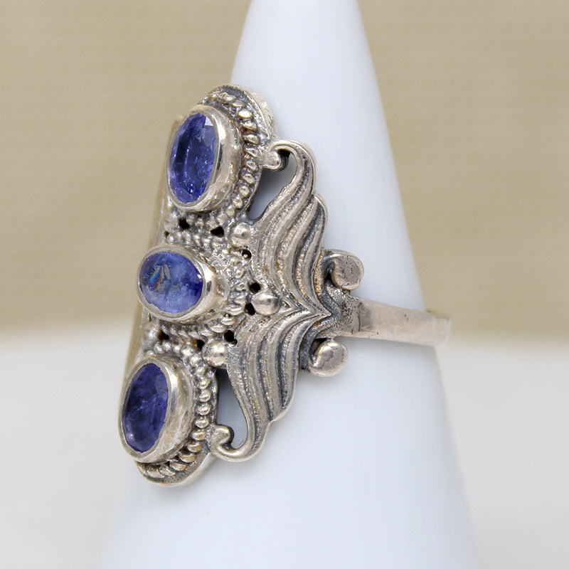 Dramatic Iolite & Recycled Silver Artisan Ring