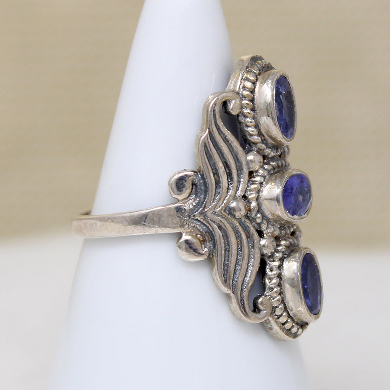 Dramatic Iolite & Recycled Silver Artisan Ring