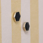 Pitch Black Onyx Hexagons in Sterling Stud Earrings