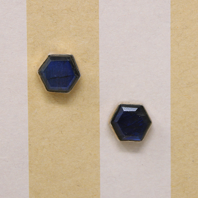 Indigo Labradorite Hexagons in Sterling Stud Earrings