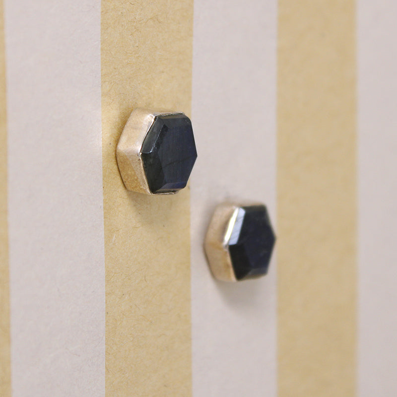 Indigo Labradorite Hexagons in Sterling Stud Earrings