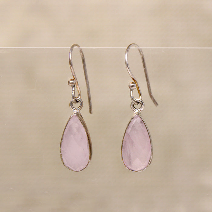 Faceted Pink Quartz & Sterling Artisan Drop Earrings