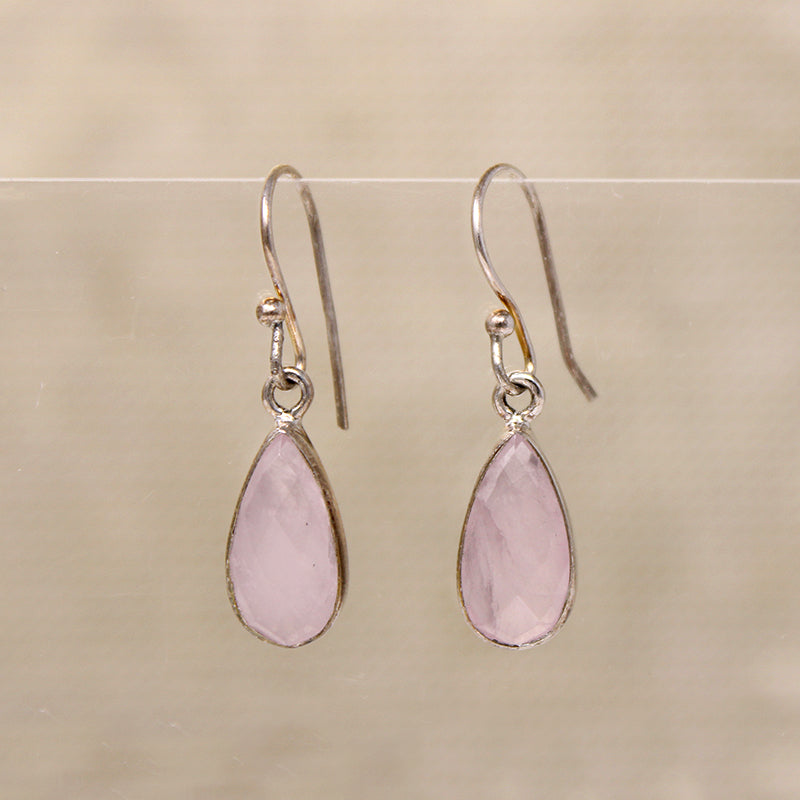 Faceted Pink Quartz & Sterling Artisan Drop Earrings