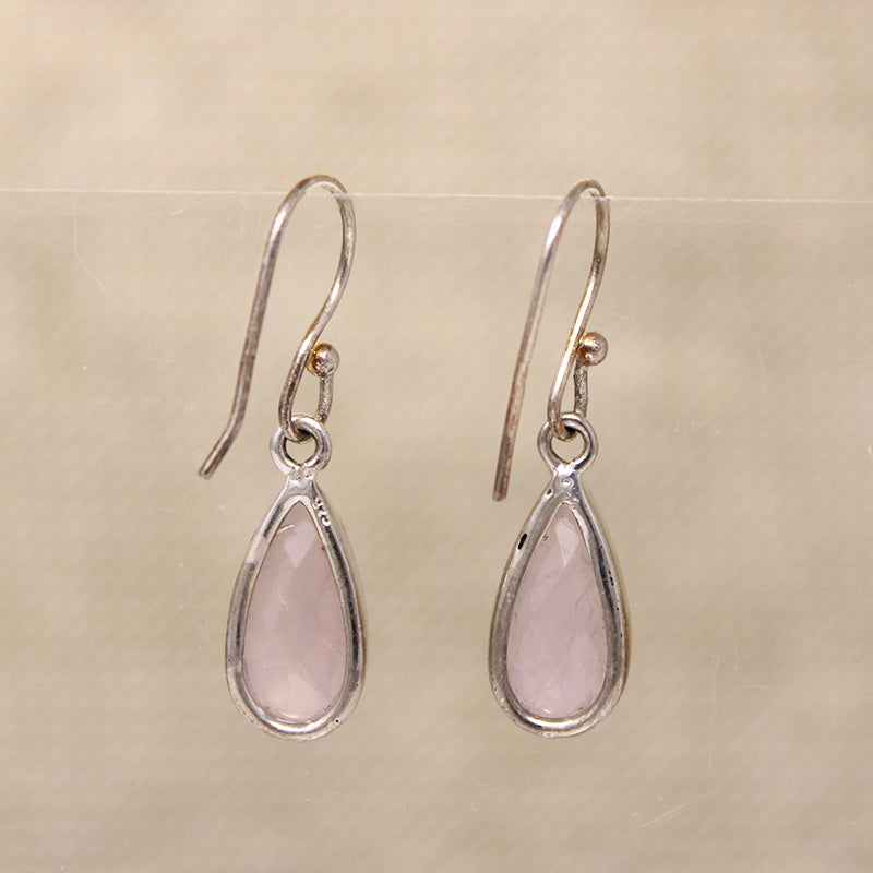 Faceted Pink Quartz & Sterling Artisan Drop Earrings
