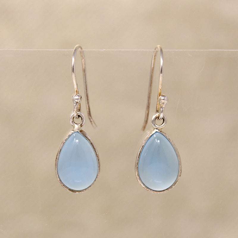 Glowing Blue Chalcedony Artisan Drop Earrings