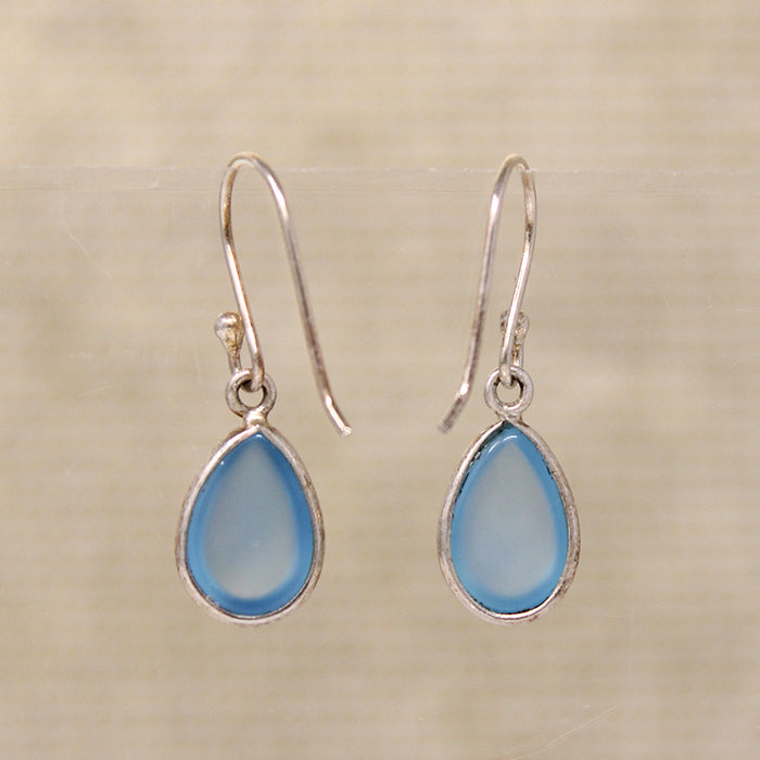 Glowing Blue Chalcedony Artisan Drop Earrings