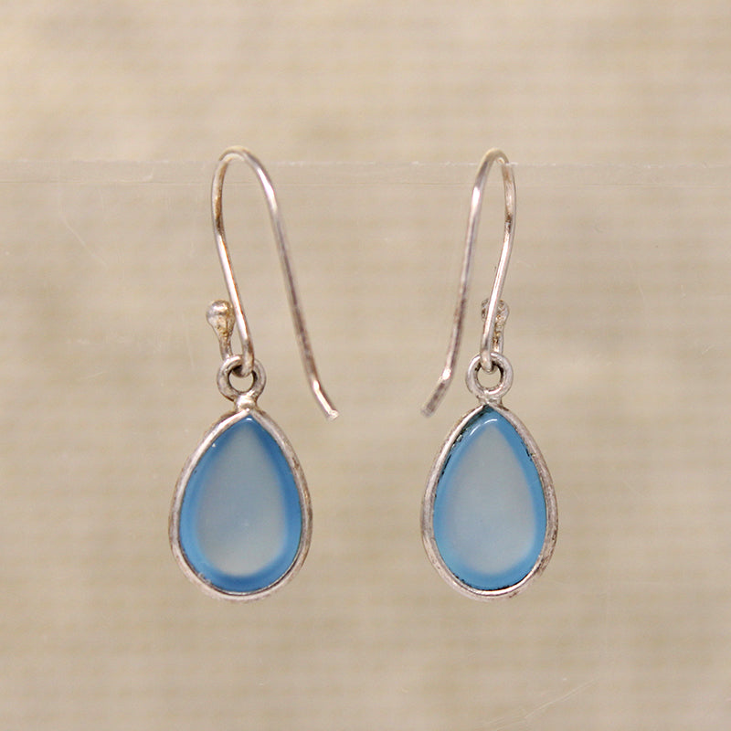Glowing Blue Chalcedony Artisan Drop Earrings