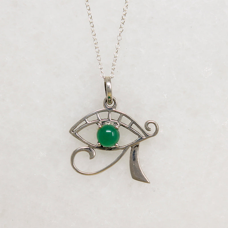 Sterling Eye of Ra Pendant with Green Agate Pupil