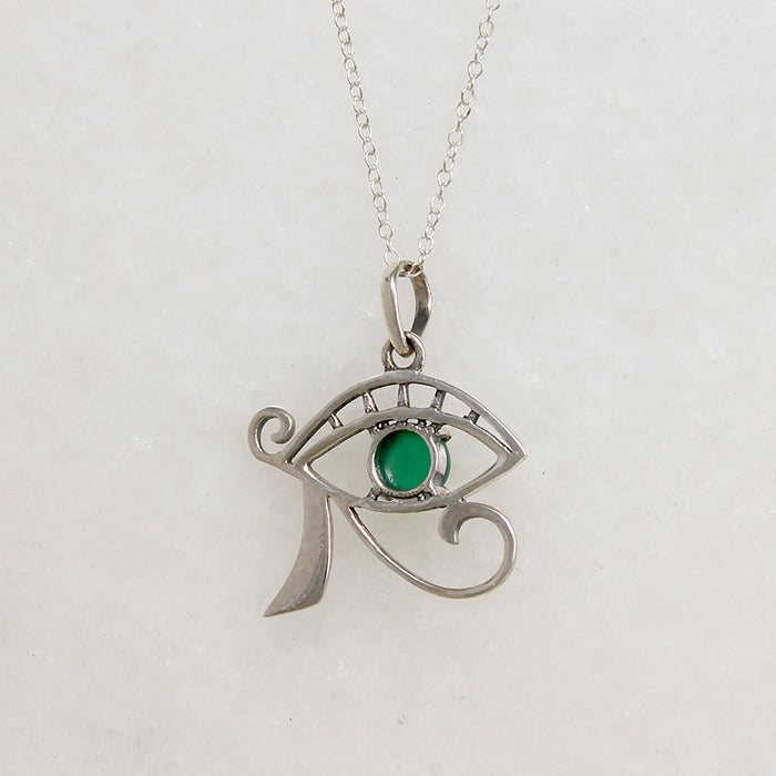 Sterling Eye of Ra Pendant with Green Agate Pupil